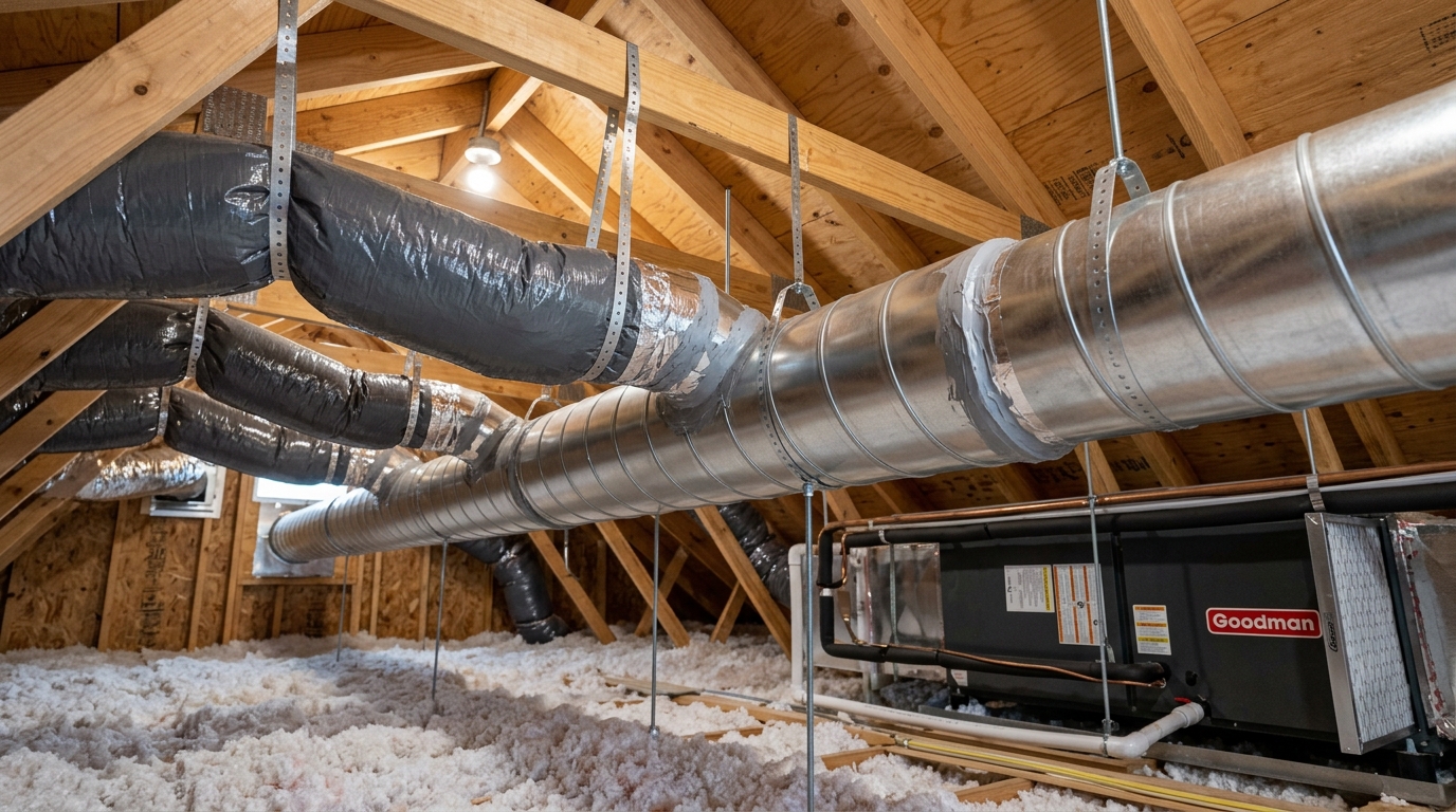 Residential attic ductwork distribution system and mastic sealed joints